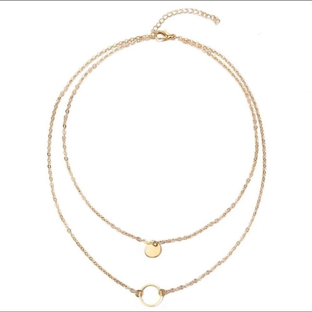 Multilayer Gold Tone Coin & Circle Necklace